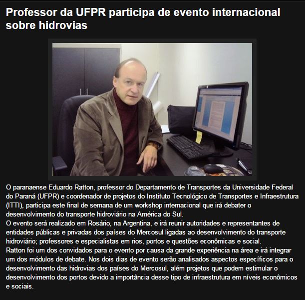 14.12.14 - BEBEL RITZMANN - Professor da UFPR participa de evento internacional sobre hidrovias